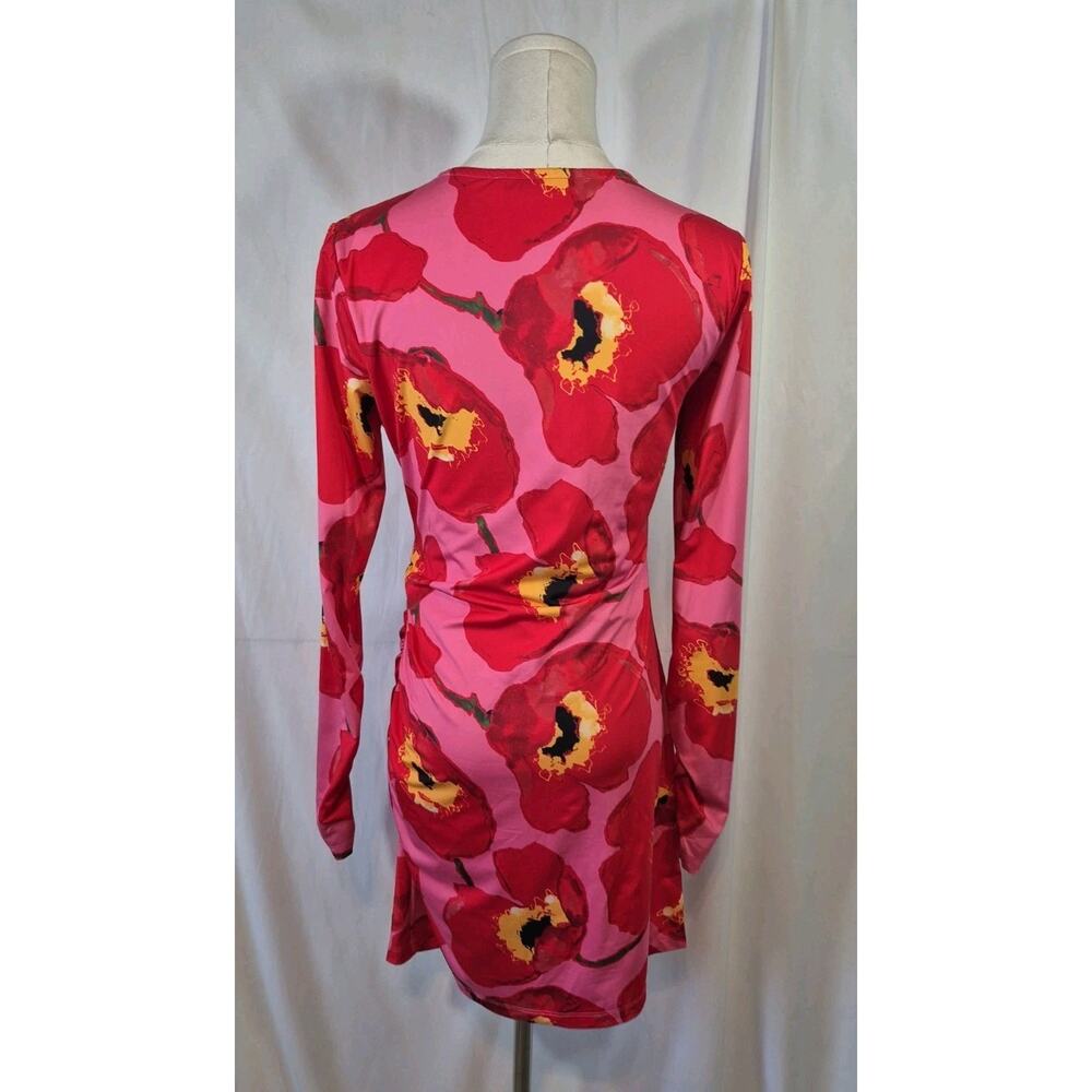 Carolina Herrera Red Floral Long Sleeve Mini Dress Small - Picture 8 of 10